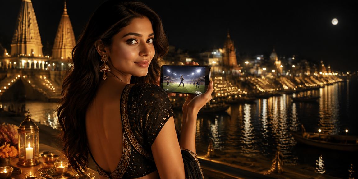 Cricket betting at Varanasi Ghat, India with players online